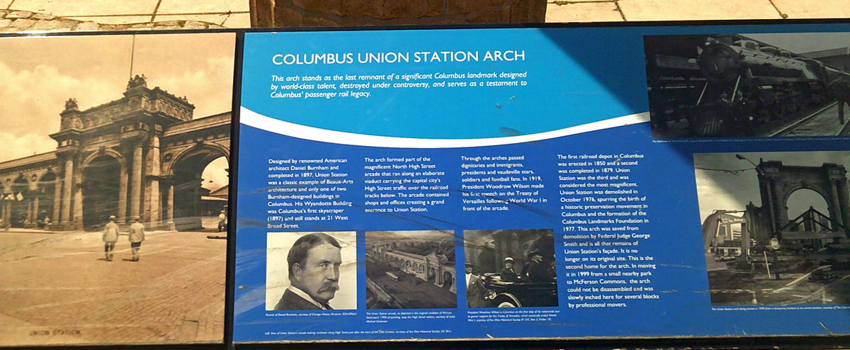 sign about Columbus Union Station Arch